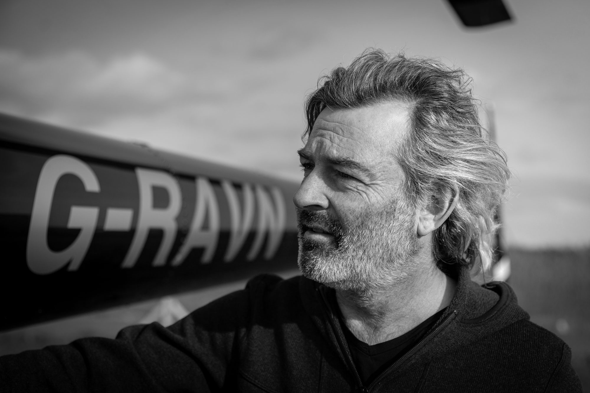 Daryl next to helicopter